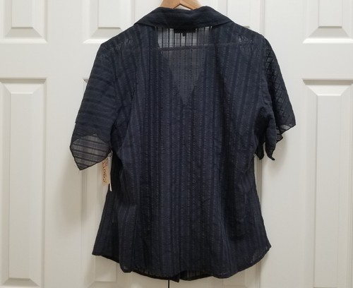 NWT Women's Trilogy 100% Cotton Sheer Black Short Sleeve Shirt Blouse Top Sz 1X - Picture 3 of 6