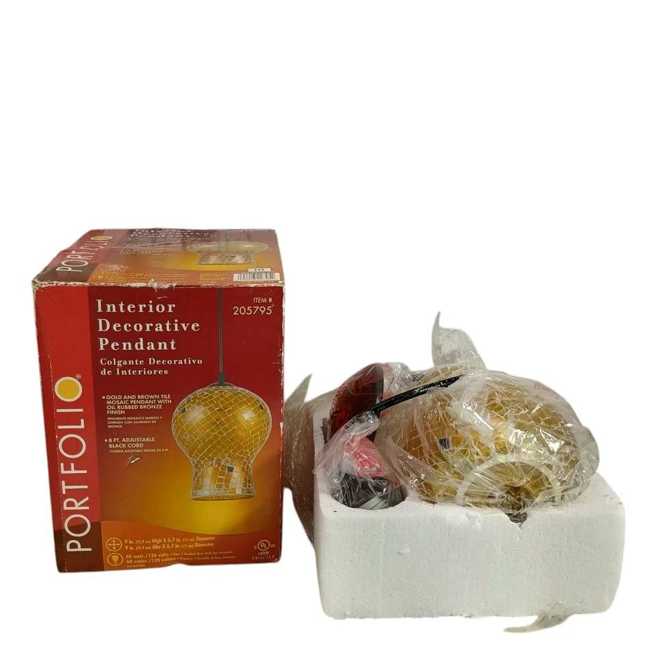 Portafolio Mosaico Oro y Marrón Azulejo Colgante Luz con Acabado Bronce Frotado con Aceite Foto 2 de 4