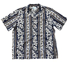 Vintage Pride of Hawaii 80  s floral Hawaiian button up shirt size XL blue white