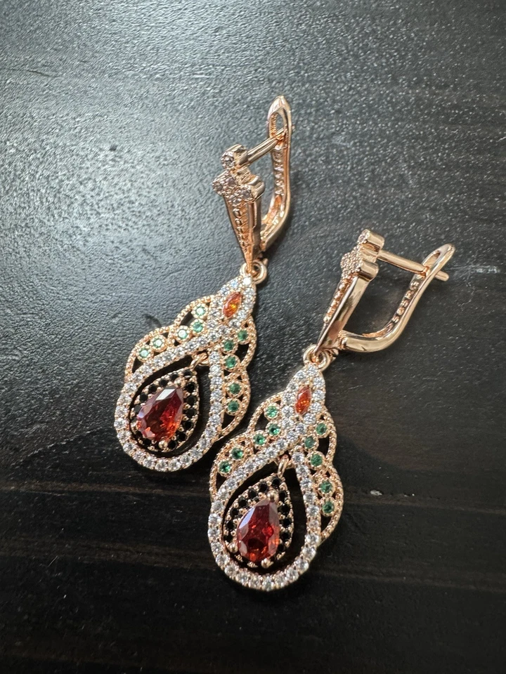 Pendientes colgantes 585 14K RG estampados cruz victoriana joya Foto 2 de 4