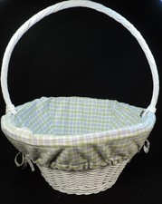 Pottery Barn Kids Sabrina Wicker Basket 15" diameter PURPLE/WHITE GINGHAM 