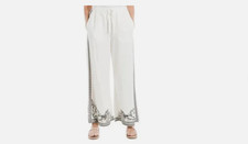 Women white trousers S wide leg mid rise
