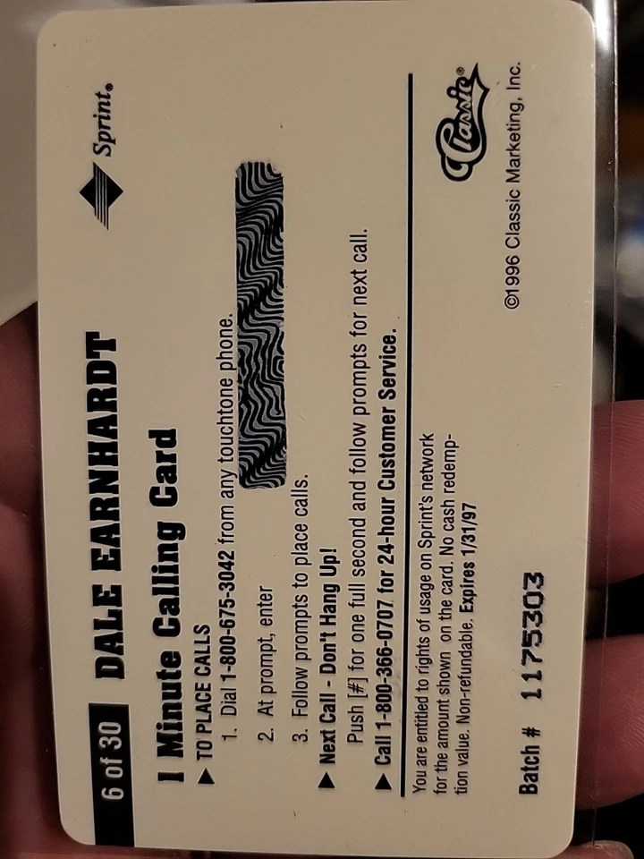 1996 Assets Phone Card Dale Earnhardt - Image 2 of 2