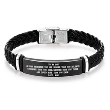 To My Son Bracelet, Inspirational Braided Leather black-to my son B from mom