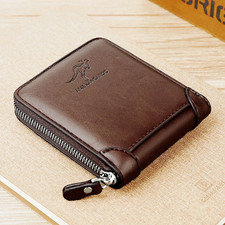 Mens RFID Leather Wallet Zipper Coin Pocket C...