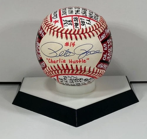 Pete Rose Signed ONL Baseball, VCBC SuperStats, Hand Painted, JSA, Cin. Reds