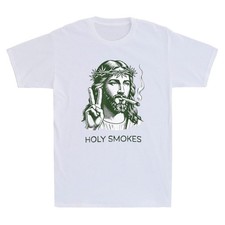 Holy Smokes Funny Jesus Marijuana Weed Cannabis Stoner 420 Graphic Men's T-Shirt