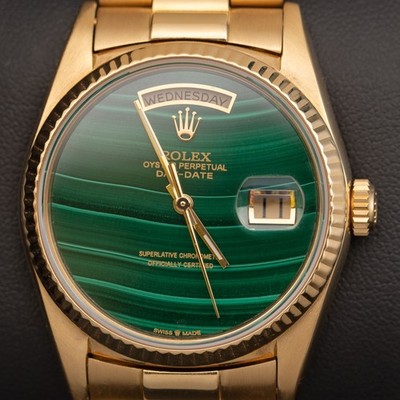 Rolex Day-Date 18038 Präsidenten Uhr 36mm Malachit Grün Zifferblatt Gelbgold