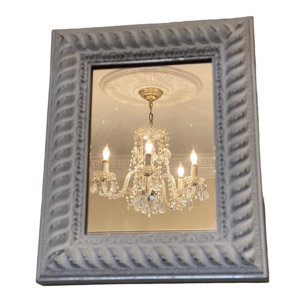 Espejo de pared vintage Shabby Chic de metal blanco 9,75” x 7,75” rectangular Cottagecore Foto 4 de 4