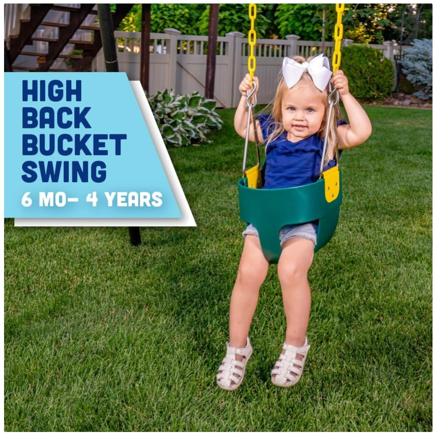 Durable Toddler Swing with Plastic Coated Chains - Green