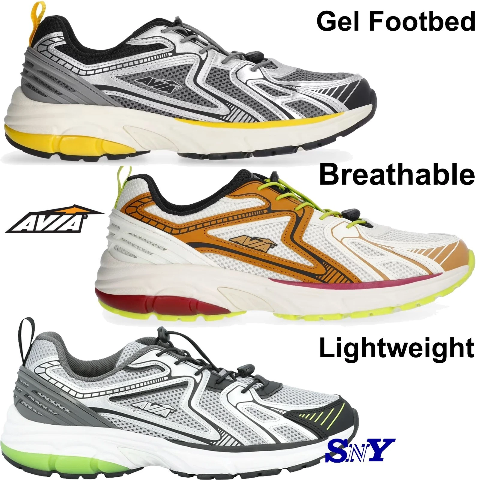 AVIA Men's Athletic Sport Bungee Sneake Odor Control Lightweight Cushioned Shoes