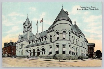Worcester, Mass. Post Office West Side Vintage Early 1900s Divided Back Postcard