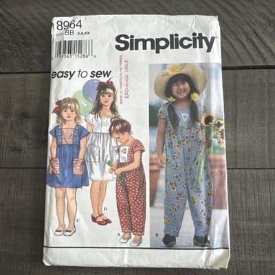 Simplicity Patterns  8964  Size 5 6 6x Girls Jumper Romper 1 Piece Outfit 