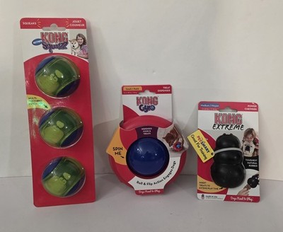 Lot of 3 KONG Dog Toys Extreme Medium, Squeezz Action Balls Med & Gyro Small NIP