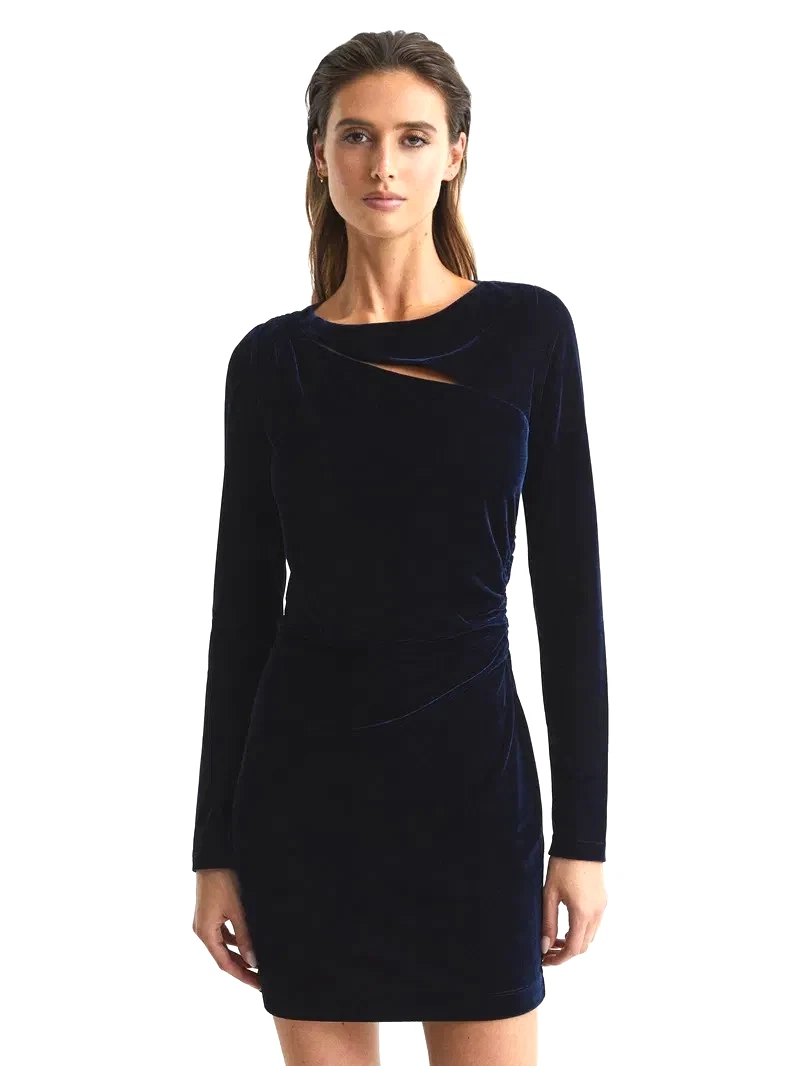 knee length dresses for ladies REISS Knitted Colourblock Asymmetric Midi Dress In Teal UK S main image 1