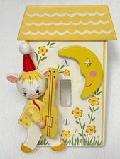Vtg ORIGINALS BY IRMI Wood Light Switch Plate Cover Child Kid Room  CAT FIDDLE