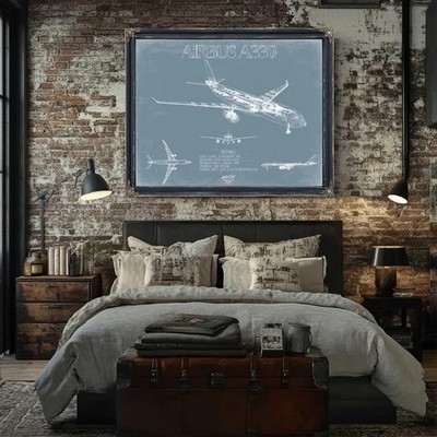 Airbus A330 Aircraft Blueprint Wall Art - Original Aviation Plane Print