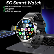 1.98" Curved AMOLED 5G Smart Watch Dual Camera GPS BT Call NFC Fitness Tracker