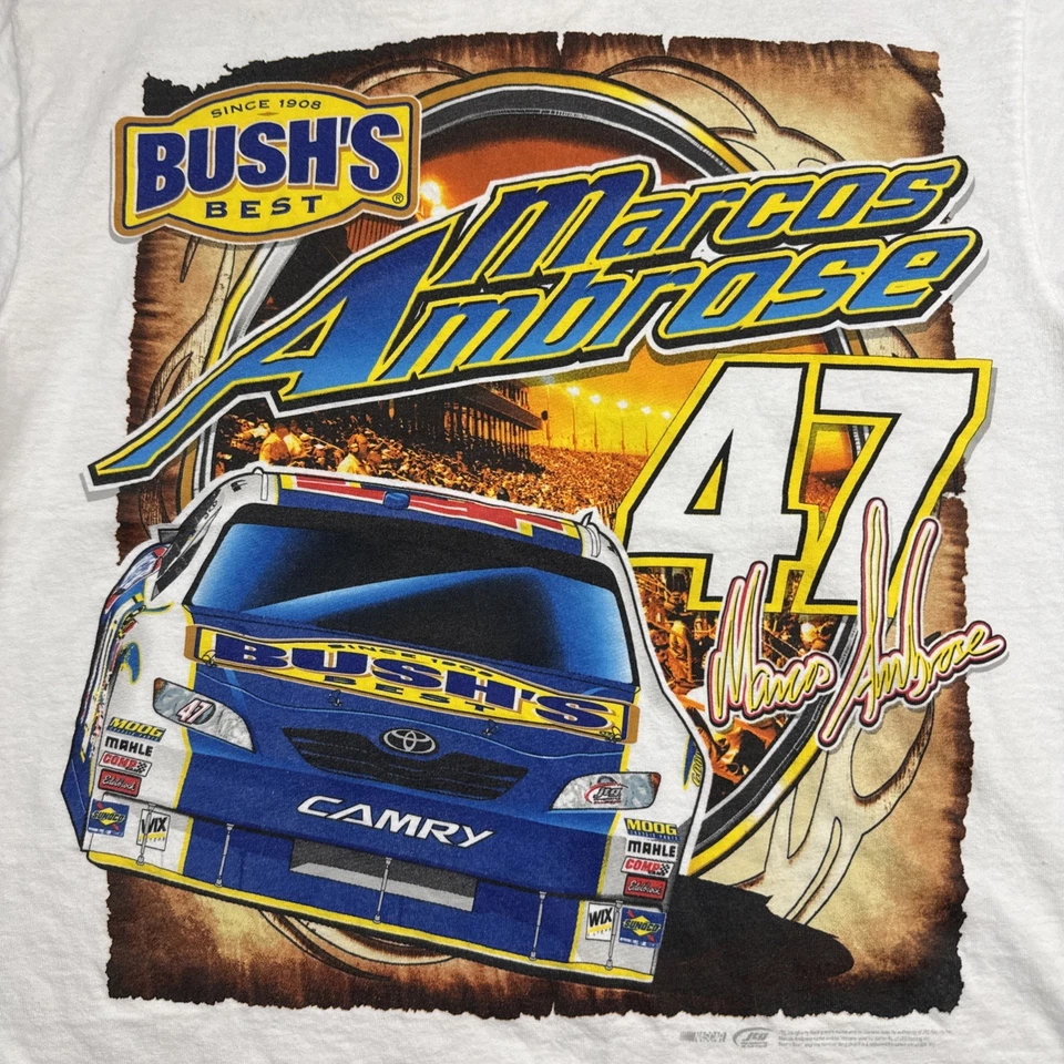 Camiseta Bush's Best Marcos Ambrose #47 Racing Blanca Talla Mediana Chase Auténtica Foto 3 de 4