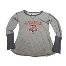 Colosseum Sweatshirt Womens S Grey Solid Wisconsin Badgers Raw Hem Contrast Cuff