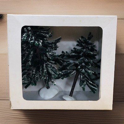 Vintage Department 56 Village Frosted Hemlock Trees  Evergreen Set of 2