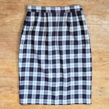 Vintage Plaid Wool Skirt Size XS 4 25" Waist Checkered Tartan Straight Cut 90s