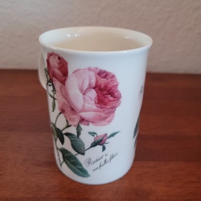 Roy Kirkham Kaffeebecher ''Redouté Rose'' neuwertiger Zustand Fine Bone China 1996