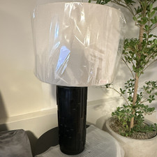 Black  White Table Lamp w/ White Drum Shade, Rotary Knob, Corded set of two