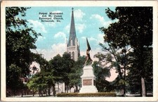 Postcard Jasper Monument and St. James Episcopal Church Savannah Georgia GA KG5