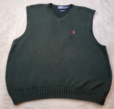 Vintage Polo Ralph Lauren Sweater Vest Mens XXL Black Knit Cotton V Neck Pony