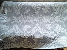 VTG ANGELS WHITE LACE TABLECLOTH 60  X 104   EUC