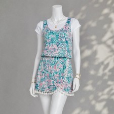 Lilly Pulitzer Jarrett Romper XS Agate Green Pink Sleeveless Tassel Knit NWT