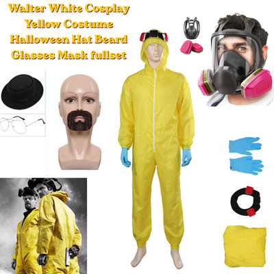 Breaking Bad Walter White Cosplay Yellow costume Beard Glasses Mask Halloween