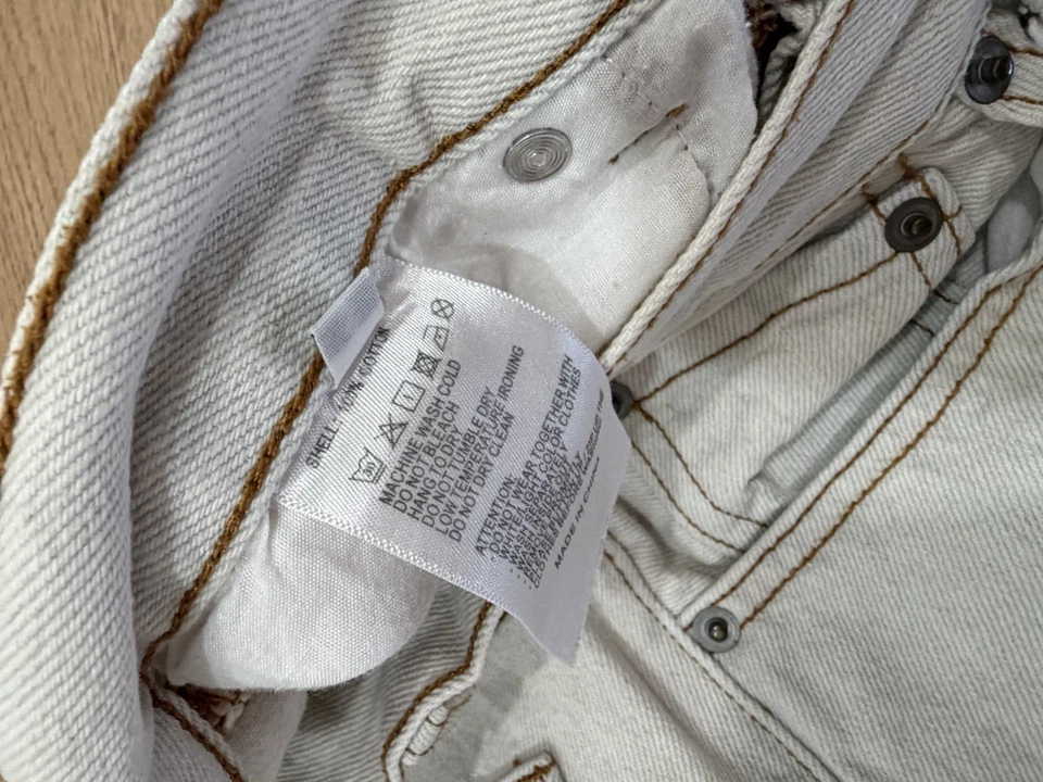 Brandy Melville Jeans Womens S White Denim Long Pants With Blue Patches - Image 4 of 4