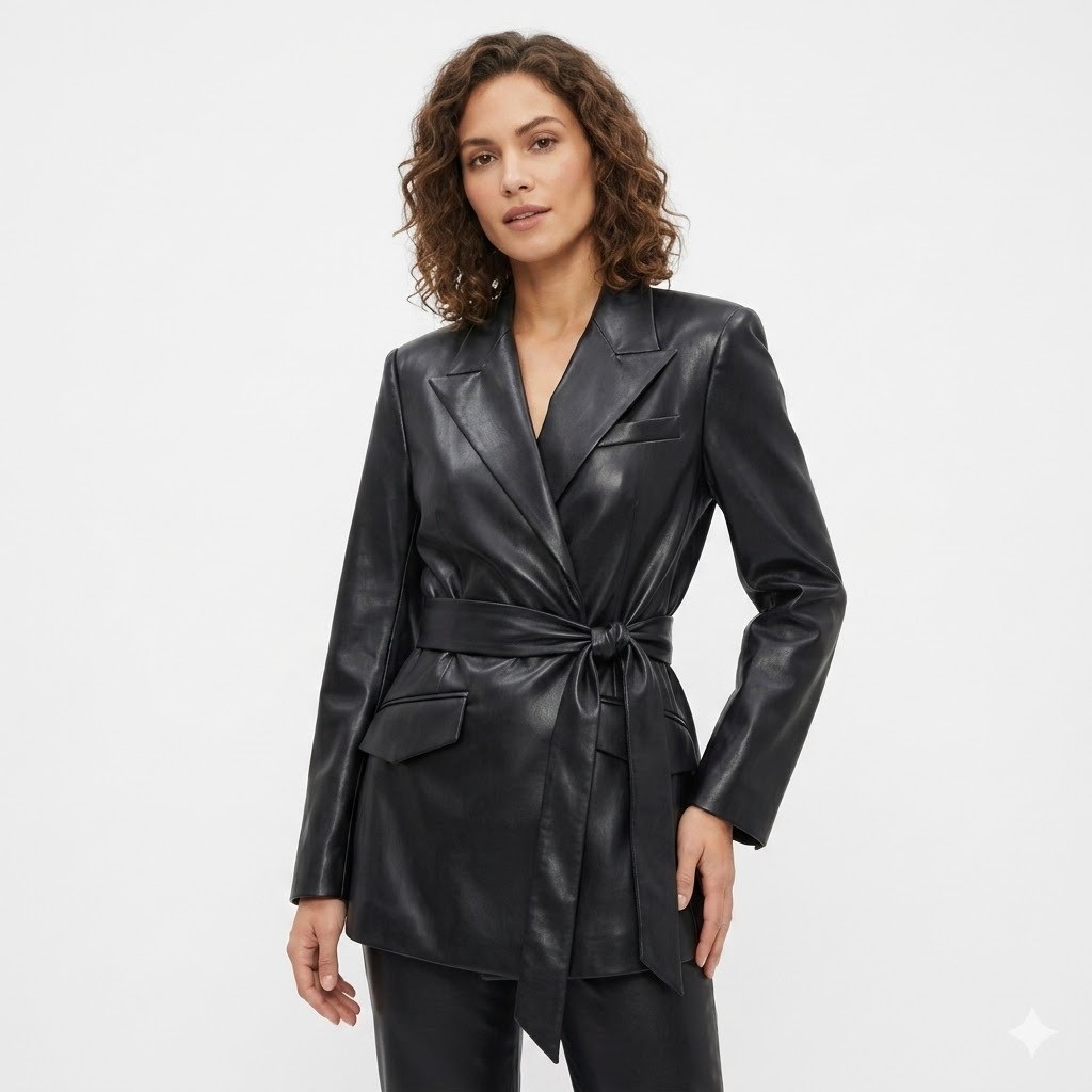 Handmade Black Real Lambskin Leather Trench Coat Stylish Women Slim Fit Genuine