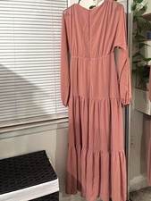 ASOS Pink Long Sleeve Tiered Maxi Bridesmaid Dress, Size 4 Regular