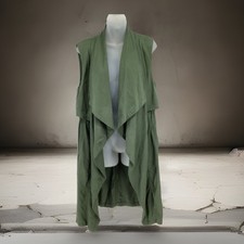 Cupcakes Cashmere Women's Open Front Sleeveless Long Vest Olive Green Sz M