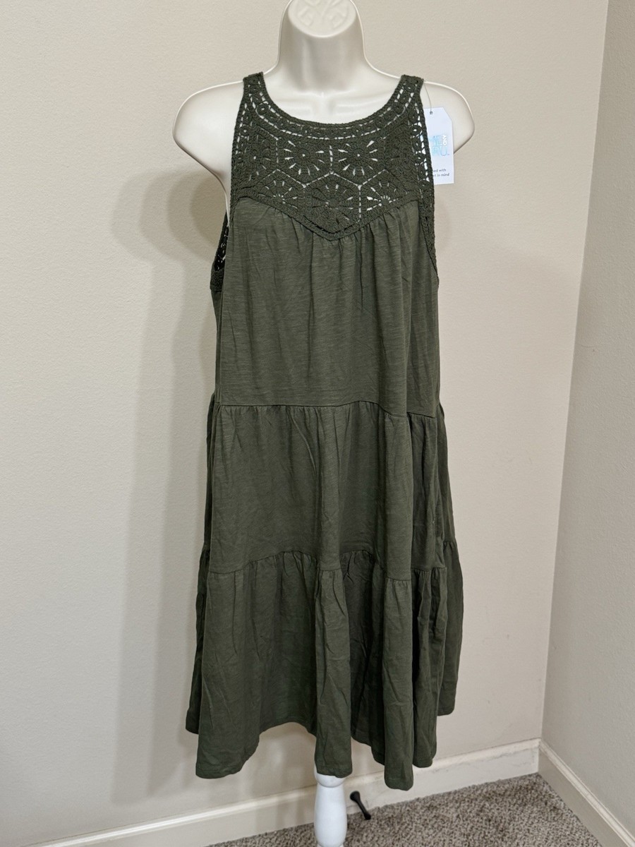 olive green fit and flare dress Time & Tru Women’s Sleeveless Round Neck Comfort & L Long sleeve