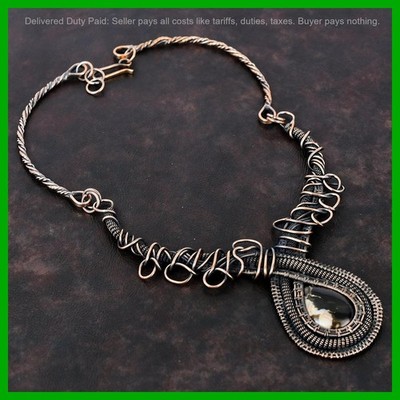 Copper Natural Peanut Wood Jasper Daughter Chain Wire Wrapped Necklace Jewelry