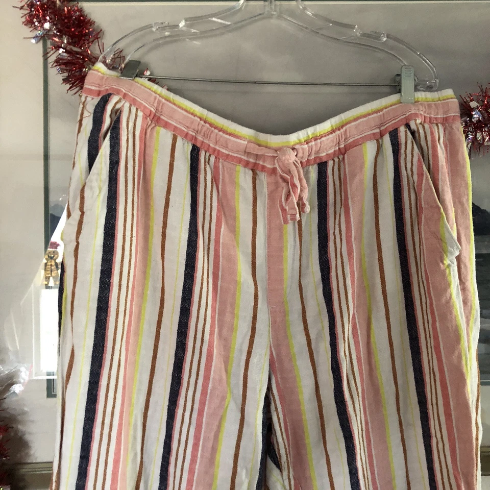 Pantalones Old Azul Marino Marfil Azul Rosa Rayas Mezcla Lino Talla XL A2377 Foto 2 de 4