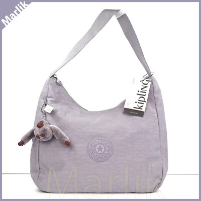 Genuine Kipling Isidora Shoulder Bag, KI9290 Dove Gray/Lilac + Monkey Keychain