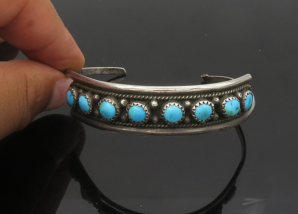 FA NAVAJO 925 Sterling Silver Vintage Turquoise Oxidized