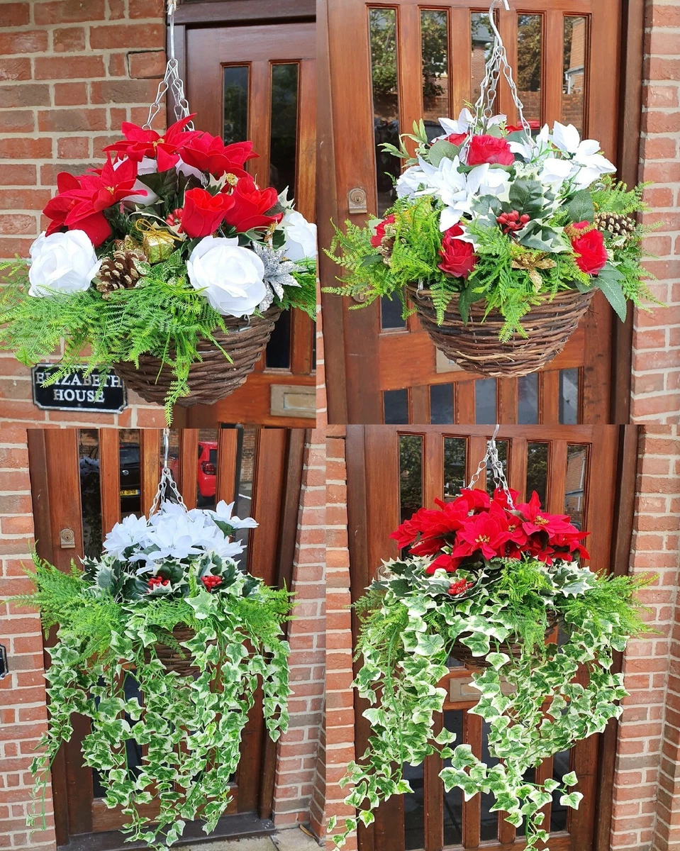 Artificial Hanging Basket Christmas Winter Plants Festive Flowers Ivy Leaf  New