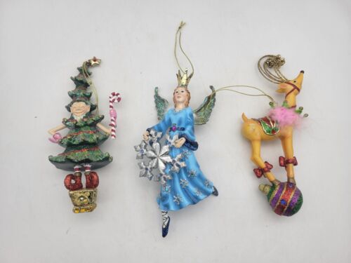 3 Pc Ornament Fairy Angel Ballerina Reindeer Elf Christmas Tree Lot WORN See pic - Picture 1 of 9