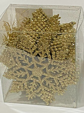 NEW 4 INCH GOLD GLITTER SNOWFLAKE ORNAMENTS PACK OF 24 FREE SHIP