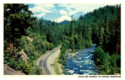 postcard River and Highway in Cascade Mountains Oregon 8252