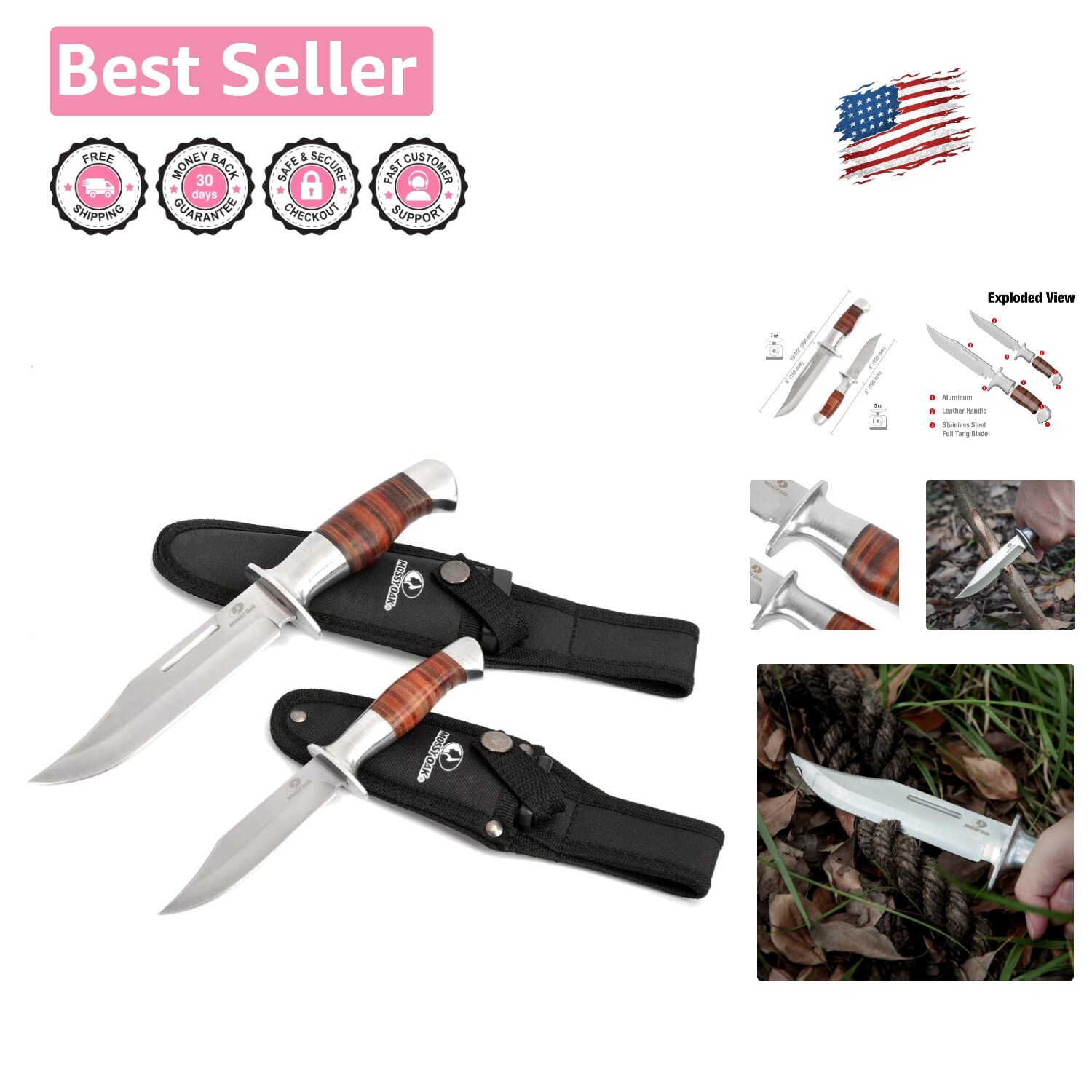 Lightweight and Razor Sharp 2-Piece Clip Point Bowie Knife Set for Outdoors