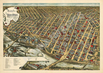 Panoramic Map of Minneapolis MN 16x24