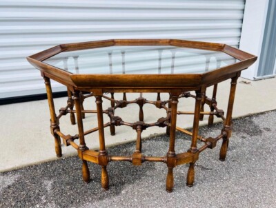 Vintage RARE Octagonal Coffee Table With Sunken Glass Top Dark