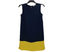 Jaeger London Shift Dress Size Small Women’s Navy Blue & Yellow Sleeveless Work